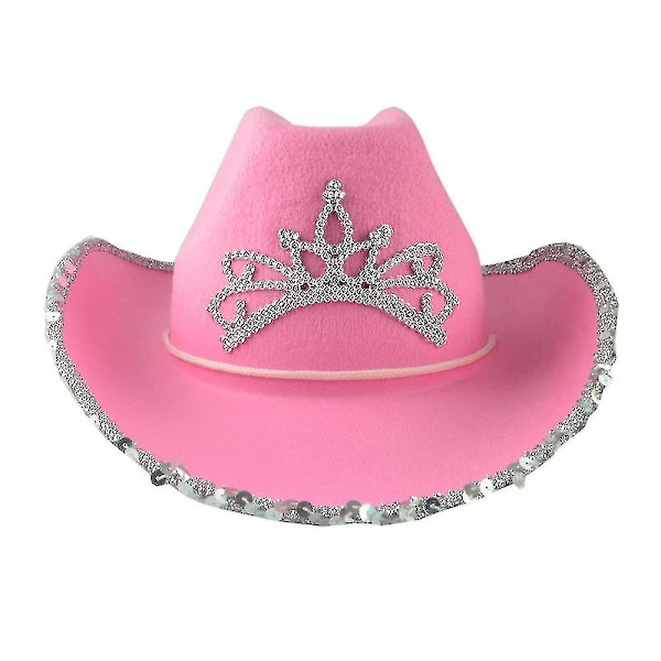 Pink Cowboyhat med Tiara Western Style Cowgirl Hat Kvinder Piger Fancy Dress Party Prop