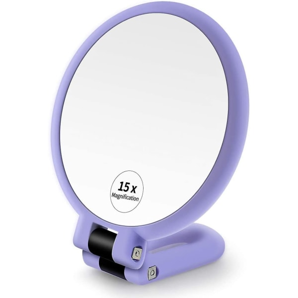 15x forstørrelseshåndholdt spejl, rejse sammenfoldelig håndholdt spejl, dobbeltsidet piedestal makeup spejl