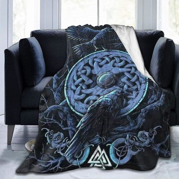 Ravens Norse Mythology Viking Fleece Throw Teppe Dobbel/Twin Størrelse Etra Stor Seng Fleece Tepper Sengeteppe Super Myk Fluffy Flanell Mikrofiber Sofa 60x50in 150x125cm