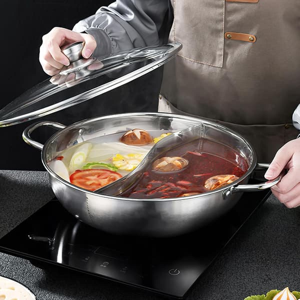 Rustfritt stål Hotpot Gryte Kasserolle Praktisk Solid Sølv Dobbeltsmak Deler Design
