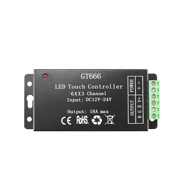 Gt666 RGB LED Controller Trådløs RF Touch Fjernbetjening DC 12V 24V 18A 3 Kanaler Lysbånd Dimmer Switch
