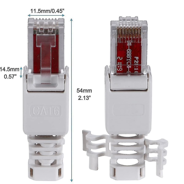 2 stk. RJ45 Værktøjsfri UTP-stik Cat5/5e Cat6/6a Ethernet-forbindelse