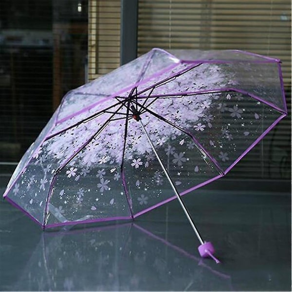 Gennemsigtige paraplyer til beskyttelse mod vind og regn Klar Sakura 3-fold paraply klart synsfelt Husholdnings regntøj