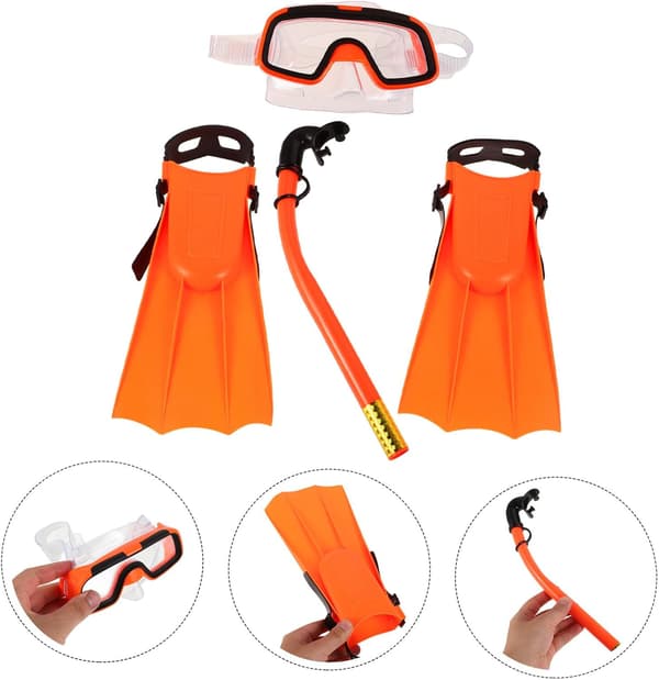 Snorkelutrustningsset för simning och dykning, orange snorkelmask