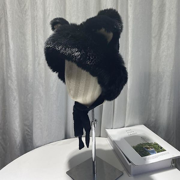 Plush Kattmössa med Fuskpäls Kattöron Beanie Mössa Plush Kattöron Mössa Öronlappsmössa Blue