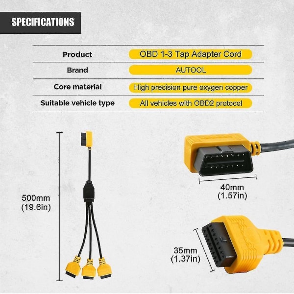 OBD2-jakajakaapeli 1-3 muuntaja-adapterikaapeli 50 cm