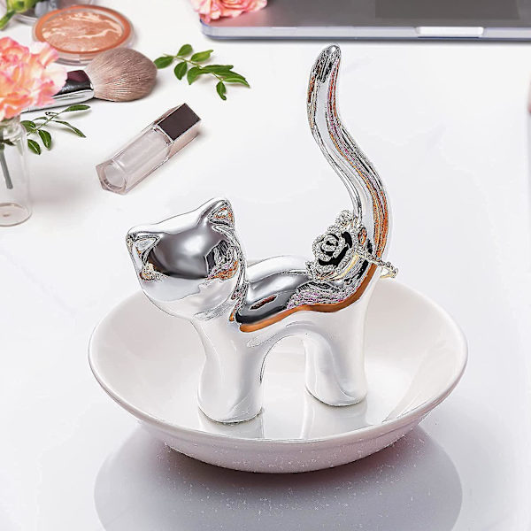 Katt Ringholder Keramisk Smykkeskrin Smykkeskrin Moderne Ringbrett Smykkeholder Søt Katt Ørepynt