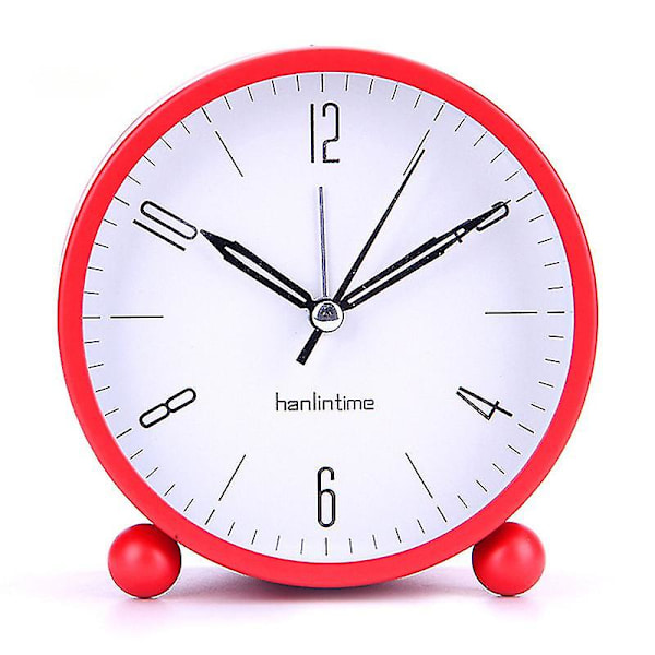 Tyst väckarklocka, Tick-Free Analog Väckarklocka, Minimalistisk Rund Metall Ljus Väckarklocka Red