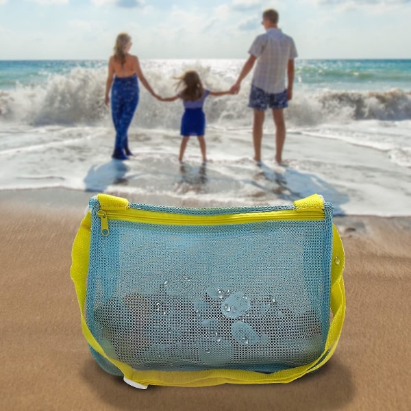 Strandlegetøj mesh tasker, børneskal til samletasker med lynlås og  justerbar bærerem (blå+lilla+gul)3 stk. 7932 | Fyndiq
