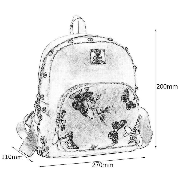 Fjärilsmönstrad PU-läder Reseryggsäck för Kvinnor