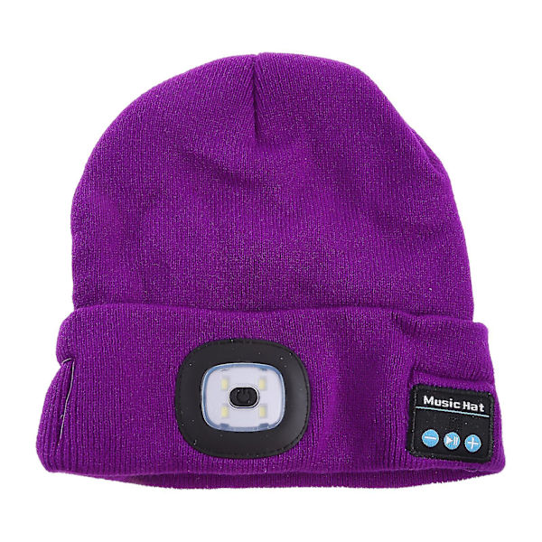 Bluetooth-kompatibel LED Vinterstrikket Beanie Hat Party Udendørs Belysning Kasketter Purple