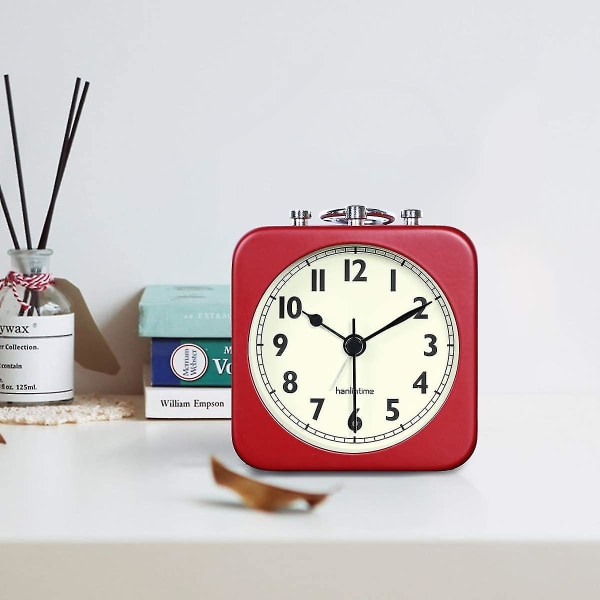 8,5 cm vækkeur Analog Rød Firkantet Silent Small Metal Travel Alarm Clocks  72a3 | Fyndiq