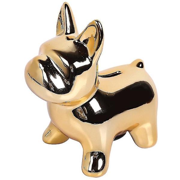 Spargris Pengekrukke Nordisk Sød Hvalp Hund Håndværk Spejl Bulldog Hjem Dekoration Til Skrivebord Dekorativ Pengeboks (1 stk, Guld)