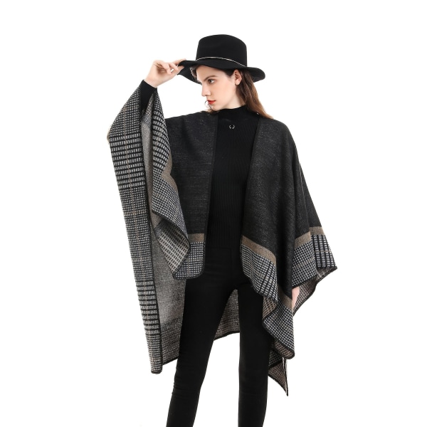 Dame Varme Åbne Foran Sjal & Wraps Elegante Cardigan Poncho Kappe Frakke Dark grey