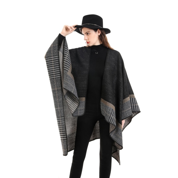 Dame Varme Åbne Foran Sjal & Wraps Elegante Cardigan Poncho Kappe Frakke Dark grey