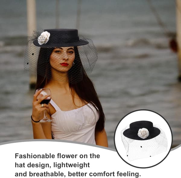 Kameliatop Bryllupshat Elegant til Kvinder Hat Slør til Anledning Sort Gaze Materiale