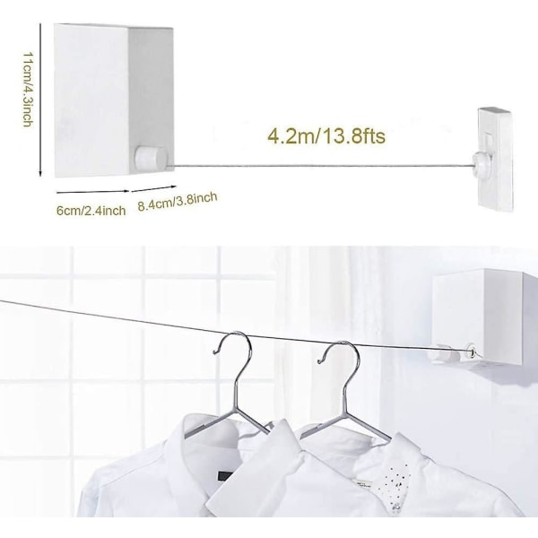 Udendørs optrækkelig tørrestativ til tøjsnor til vægmonteret vasketøj med 4,2 m/13,8 fod ståltov, der kan justeres