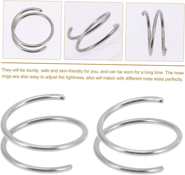 2 stk Spiral Nese Ringer for Kvinner Rustfritt Stål Neseringer Trygge og Robuste