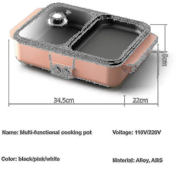 2 i 1 Elektrisk Hot Pot Kogeplade Bbq 1400w Grill Multikogeplade Elektrisk Bbq Grill Non Stick Plade Grillpande Hot Pot 110v-220v