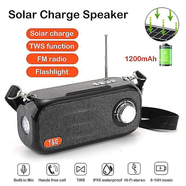 Kannettava Bluetooth-kaiutin, aurinkolataus, FM-radio