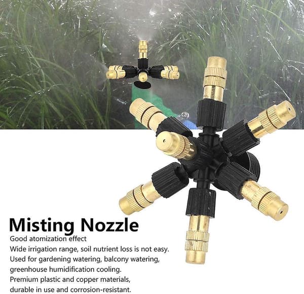 2-pack Brass Misting Nozzle Set, G1/2in 7 Sprayers Lågtrycksförstoftning för Patio Gräsmatta, Landskapsarkitektur
