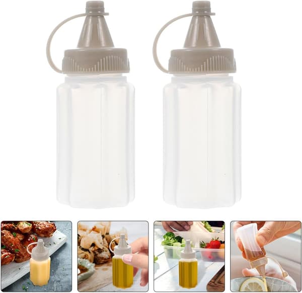 12 st mini såsflaskor små gråa plastbehållare för kryddor