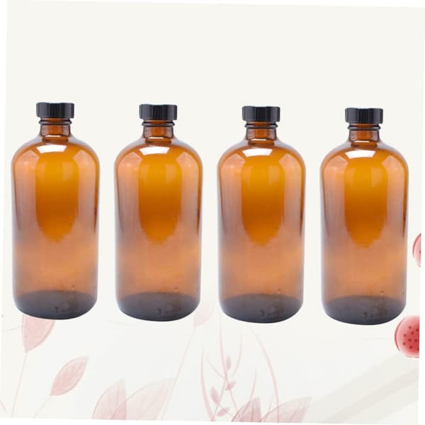 Glasflasker med sorte bakelitlåg, brune, runde, 4 stk. 60 ml