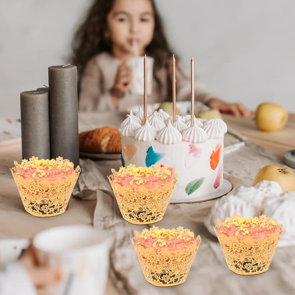 100 st muffinsformar tårtkoppar ihålig blomdesign papper dekorativ