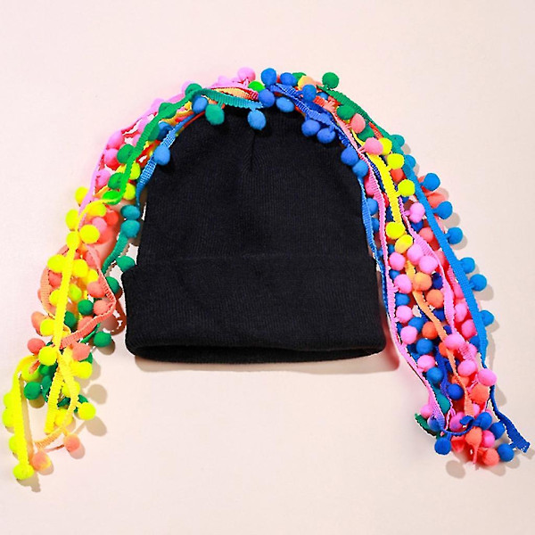 Mjuk Stretch Stickad Mössa Med Pompom Unisex Beanie Hatt För Kallt Väder Black