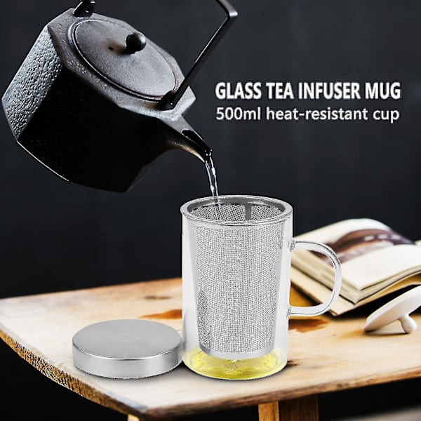 500 ml Reseförpackning Värmebeständig Glas Teinfuser Mugg Med Rostfritt Stål Lock Kaffe Koppen Tumbler Kitch