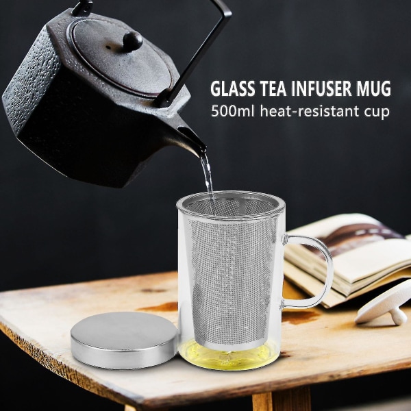 500ml Reisekopp med varmebestandig glass-teinfuser og rustfritt stål-lokk - Kaffebeger - Tumbler - Kitch