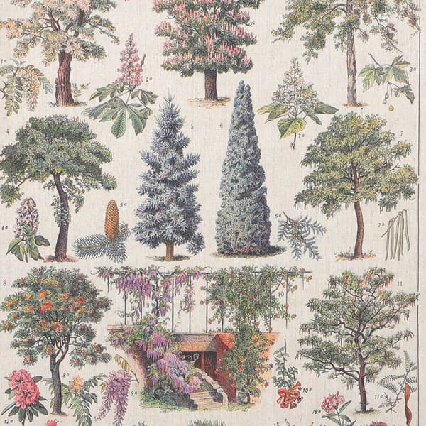Vikbar tyg- och träväggmålning i retrostil med växtillustration