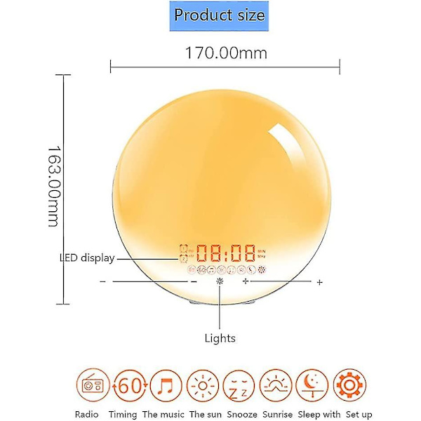 2024 Vågn Op Lysalarmur Med Solopgang Og Solnedgang Simulation, Natlampe Ved Sengen, 20 Lysstyrke Niveau