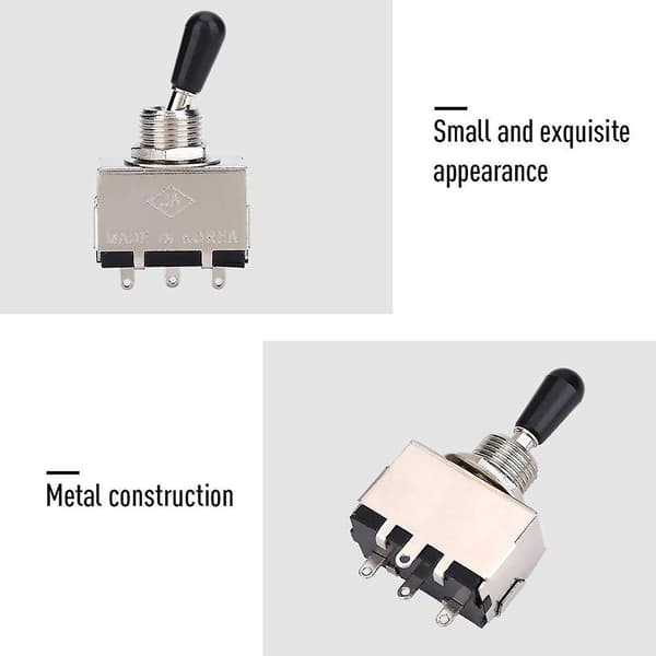 3 stk. Guitar 3-vejs Toggle Switch, Metal Indkapslet 3-vejs Vælgerskifter med Sort Tipknap Udskiftning