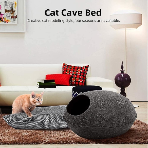 Felt Cat Cave Bed Avtakbar sammenleggbar glidelåstopp