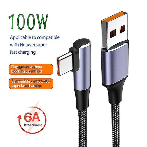 6A 100W Datakabel Universal Högström Flätad Tråd Trasselfri Snabbladdning Elbow Design USB Typ-C Mobiltelefon USB-C Laddkabel För Kontor J