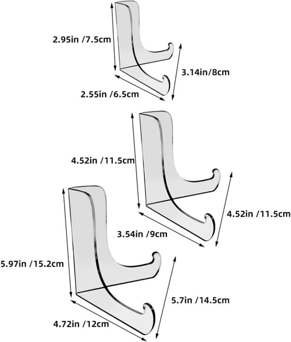 3 stk. akrylplatedisplaystativsett – små, mellomstore, store staffeliholdere