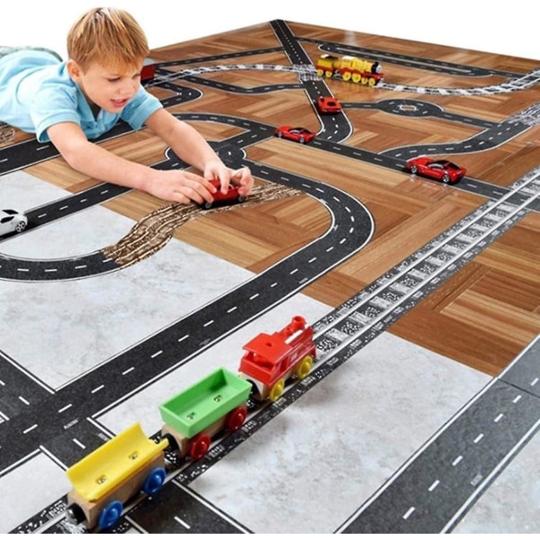 DIY Traffic Road Järnvägslim Avtagbar Washi Maskeringstejp Klistermärke För Barn Barn Leksaksbilar För Barn Leksaker Bilbana Avtagbar 5 X 500 cm (2 Ro