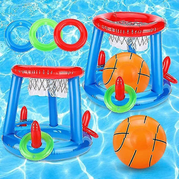 Oppustelig Pool Basketball Legetøjs Sæt, Flydende Svømme Ring & Strandbold Kast Spil Sommerfest