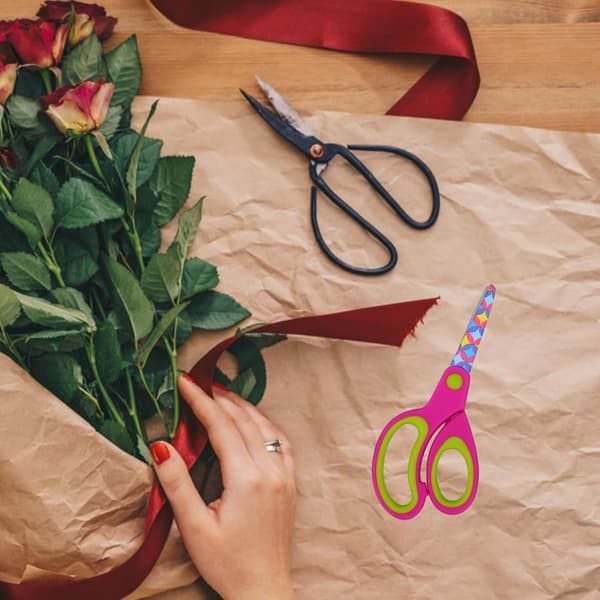 3 st säkerhetssaxar för skolmaterial, små handarbetssaxar med blommönster