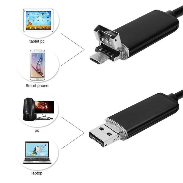 2-i-1 USB Endoskop 5,5 mm Inspektionskamera Android 6 LED