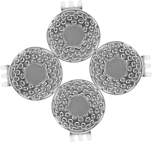4 stk sølv 25 mm golfballmarkører med golfhatteklips med doble hull, bærbart tilbehør