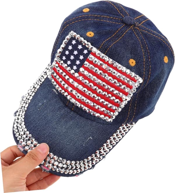 Baseballcaps med amerikansk flagg og rhinsteiner for menn og kvinner, patriotisk solhatt
