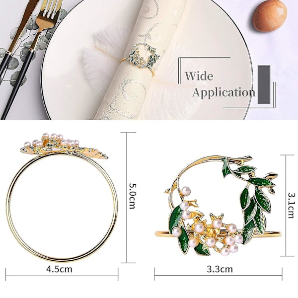 Servietring Gylden Perle Blomst Servietringe Sæt Af 6 Metal Serviet
