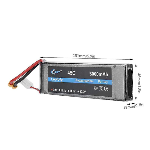 7.4V 5000mAh 45C XT60 Li-poly batteri til RC drone