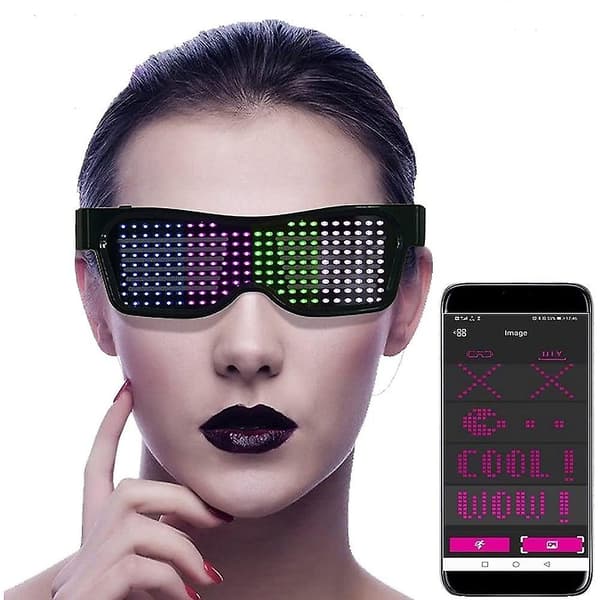 Bluetooth-appstyrte LED-briller med tilpassbar lyskontroll