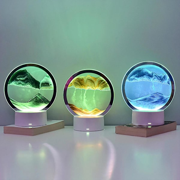 3D Bevægelig Sandkunst Timeglas LED Bordlampe