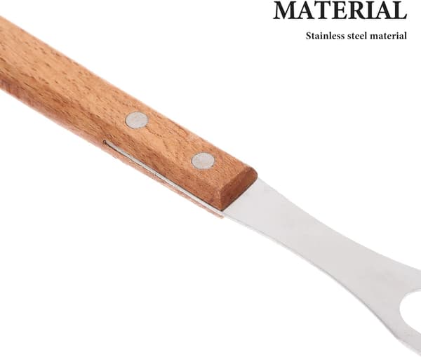 Grillgaffel i rustfritt stål med trehåndtak, multifunksjonell design, kokkegaffel