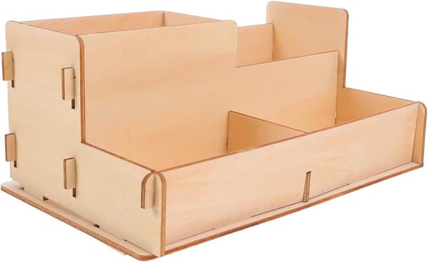 Træpenholder Organizer DIY Skrivebordsopbevaringsboks til hjemmekontor Stor kapacitet Nem montering