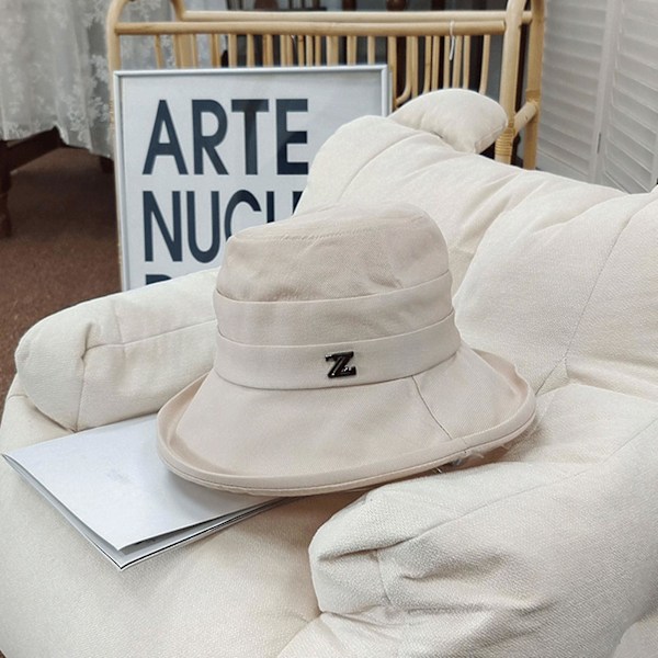 Z-Formet Dekor Bredbremmet Forårs Spandhat Solid Farve Bomuld Fiskerhatte Beige